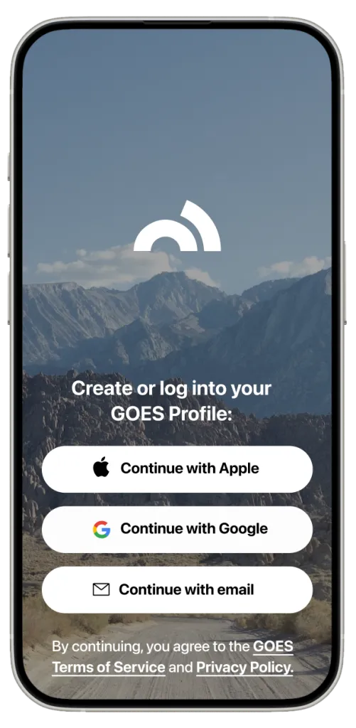 Phone showing GOES app download and account creation screen